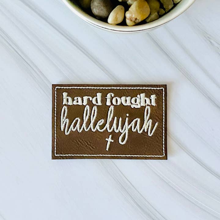 Hallelujah embroidered leather hat patch for wholesale by R & R Stitched