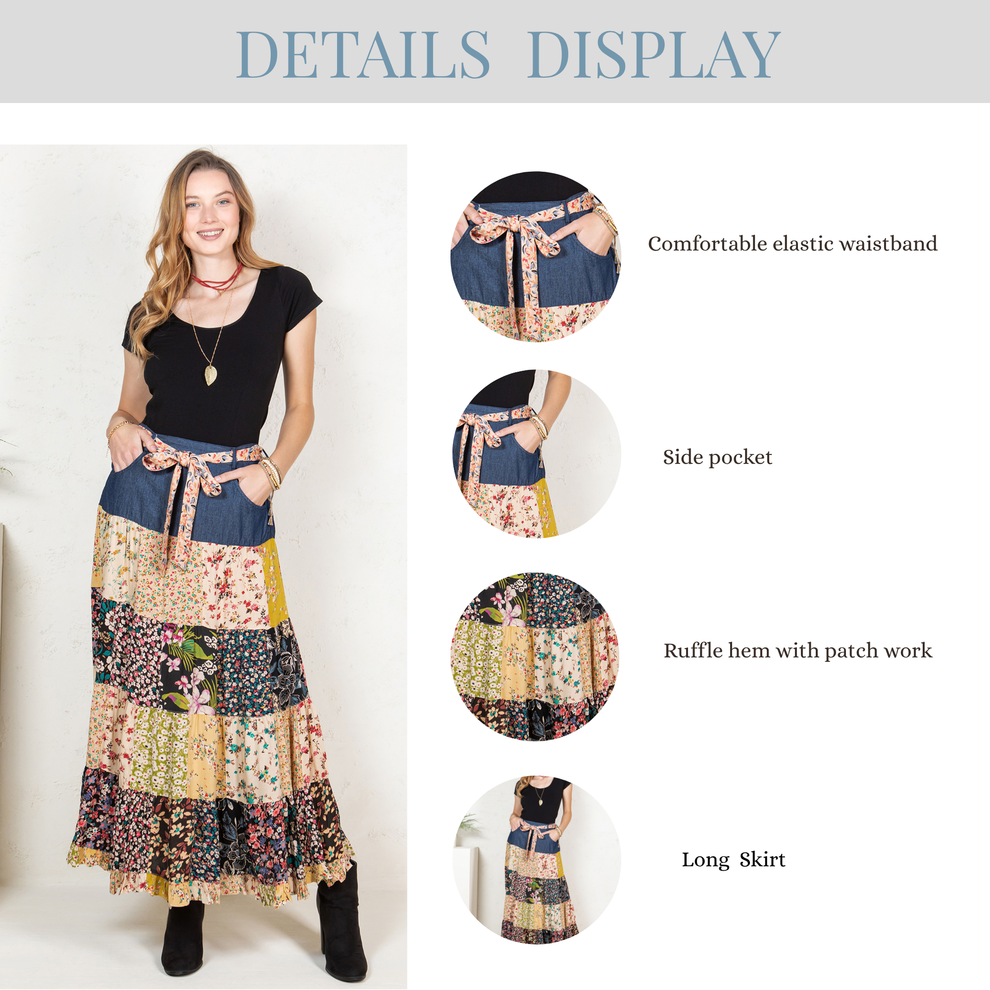 Western Boho Chic: Denim midi Skirt ALSO IN PLUS for wholesale on Faire6
