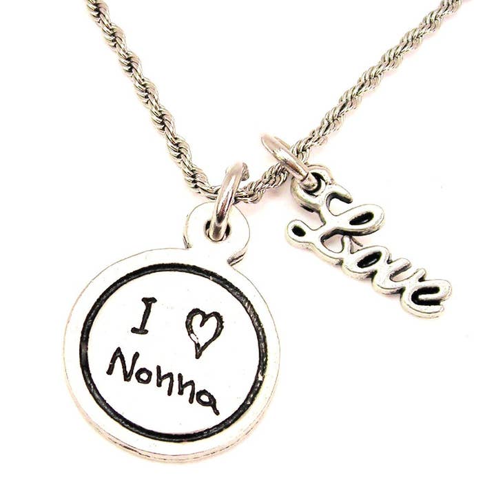 I Love Nonna Enfant Écriture manuscrite 20" Collier corde avec amour pour la vente par Chubby Chico Charms