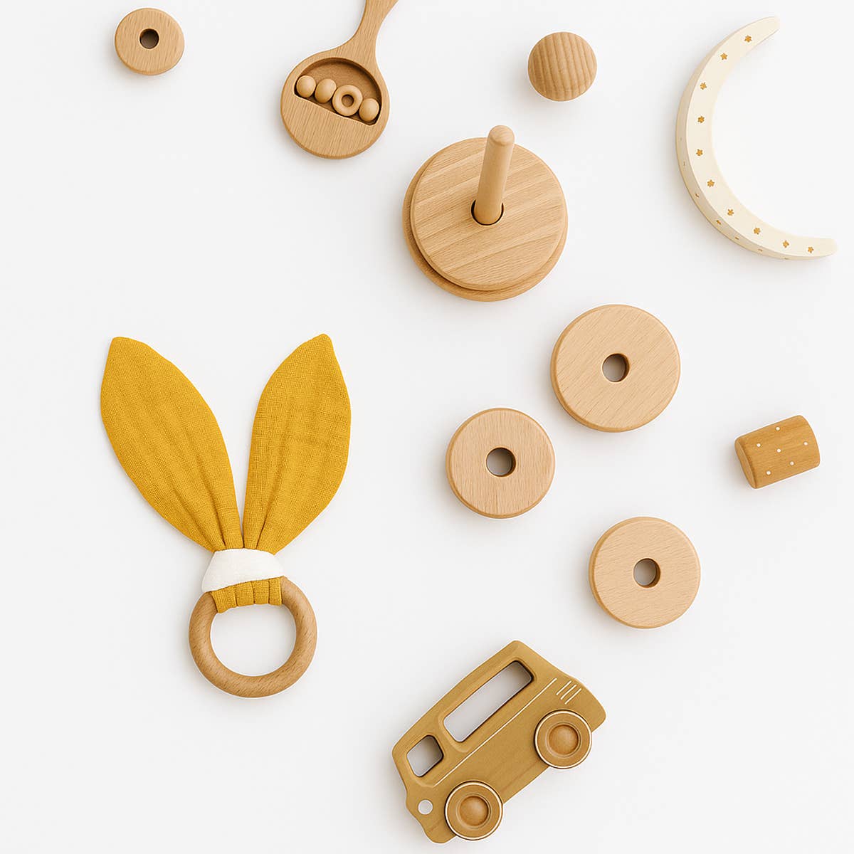 PAPATE - Wholesale Teether (Not Clip-On) - Baby - Organic Cotton Teething Ring - Honey4