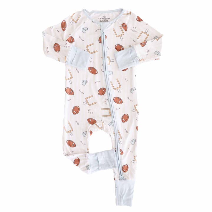 Caden Lane - Wholesale Jumpsuit - Baby - Tiny Touchdowns Convertible Zip Romper | Neutral1