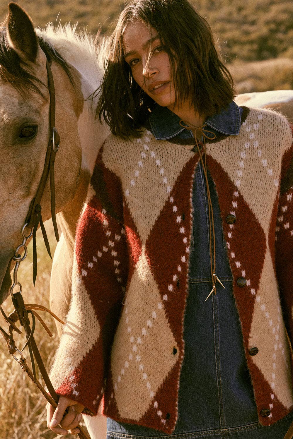 Promesa USA - Wholesale Cardigan - Women's - Argyle Plaid Button-Up Pocket Cardigan1