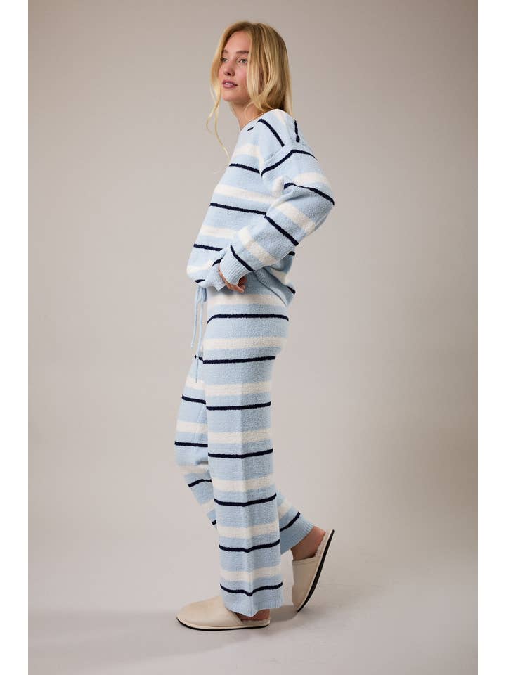 LE LIS - Vente Ensemble de vêtements d'intérieur – femme - Haut en tricot à rayures à manches longues avec pantalon en tricot à jambes larges19