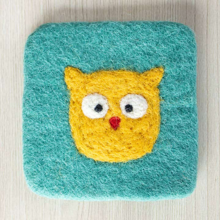 Owl Coaster, 100% Wool, Needle Felted, Handmade  for wholesale by Everest Pet Supply & Gifts