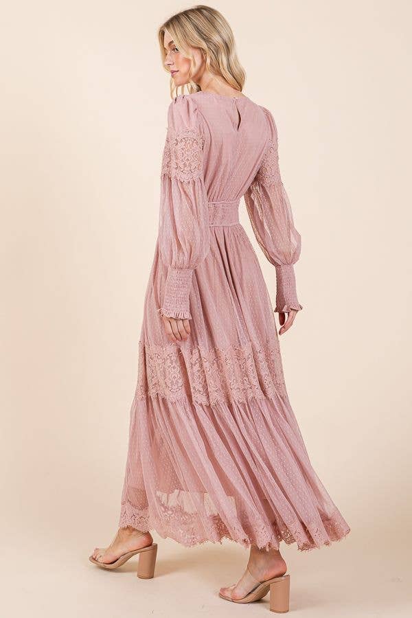 B I G H I T Fashion - Vendita all'ingrosso Vestito - Donna - Abito lungo maxi con maniche lunghe e dettagli in pizzo HD2384-BLUSH5