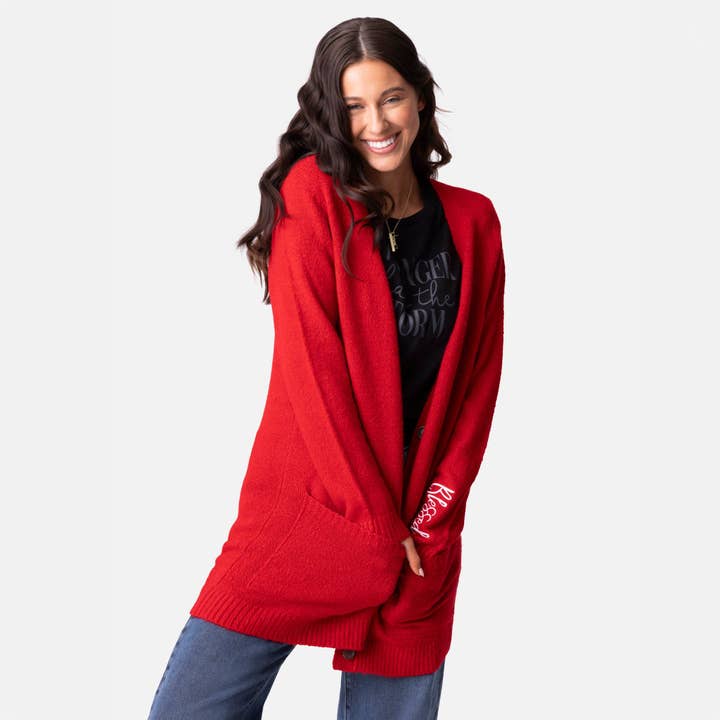 Red Blessed Sweater Knit Cardigan for wholesale on Faire