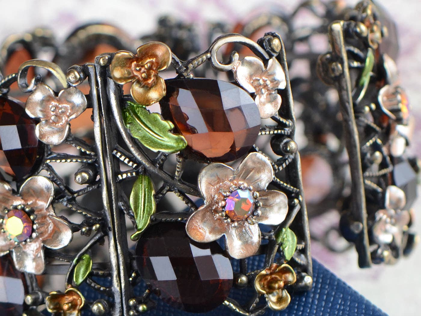 AK Brand - Wholesale Cuff Bracelet - Gold Floral Topaz Butterfly Dragonfly Cuff Bangle Bracelet3