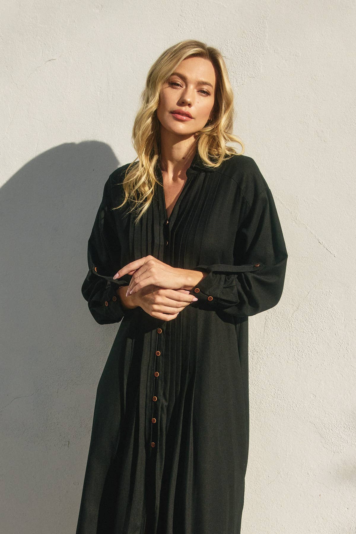 Dress Forum - Wholesale Dress - Women's - Cotton Linen Pleated Longline Shirt Dress (1)17