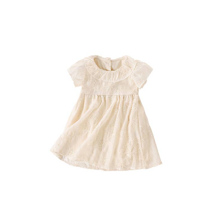 Vestido de Verão para Meninas com Bordado de Padrão Floral, Mangas Curtas e Gola Redonda por atacado de MyKids-USA®