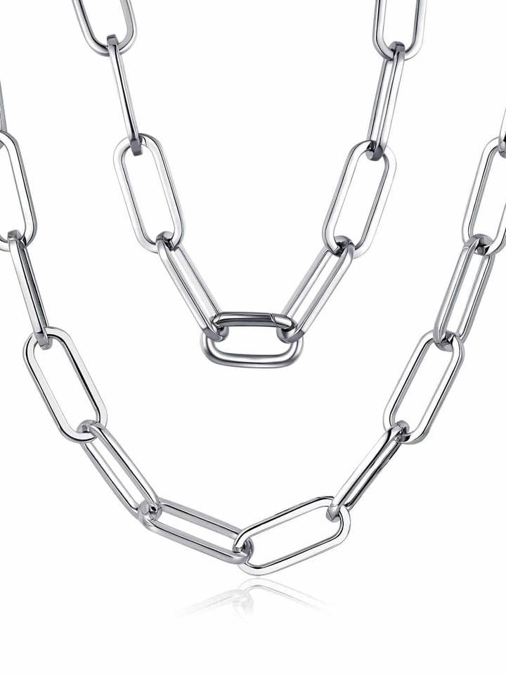 24K White Gold Paperclip Statement Chain - 7mm for wholesale by Saurin Jiya