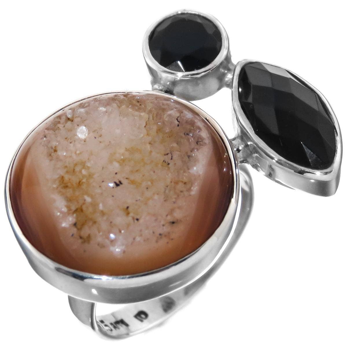 FifiRose - Wholesale Cocktail/Statement Ring - 925 sterling silver natural agate druzy drusy onyx sterling sz 6 ring1