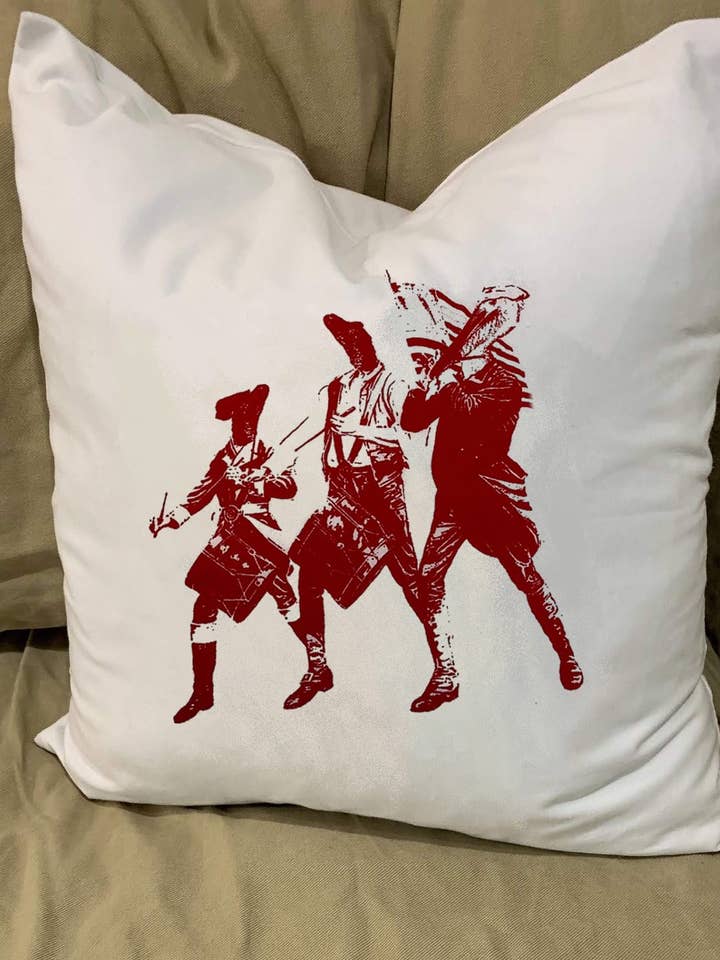 Alligator And Pelican Spirit Of '76 Pillow With Feather for wholesale by Monique Perry Art