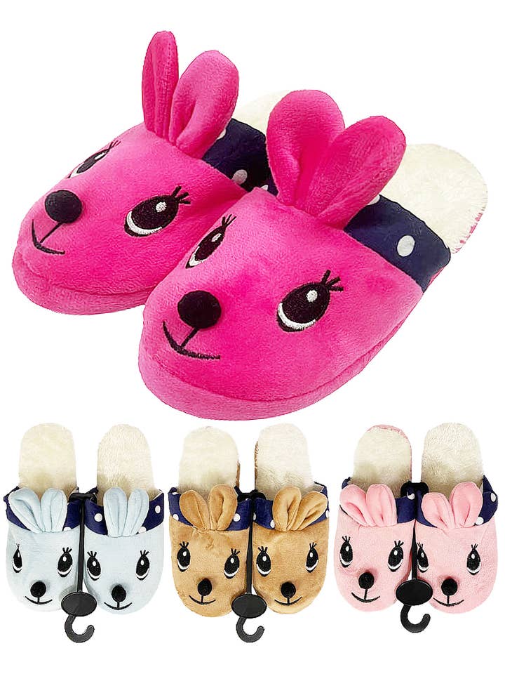 Bunny Fuzzy Fleece Pvc Sole Lounge Slippers for wholesale by Cap Zone