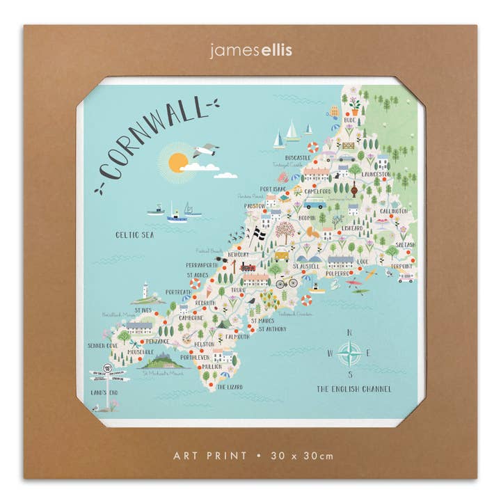 Mapa de Cornwall Impresión para venta al por mayor de James Ellis