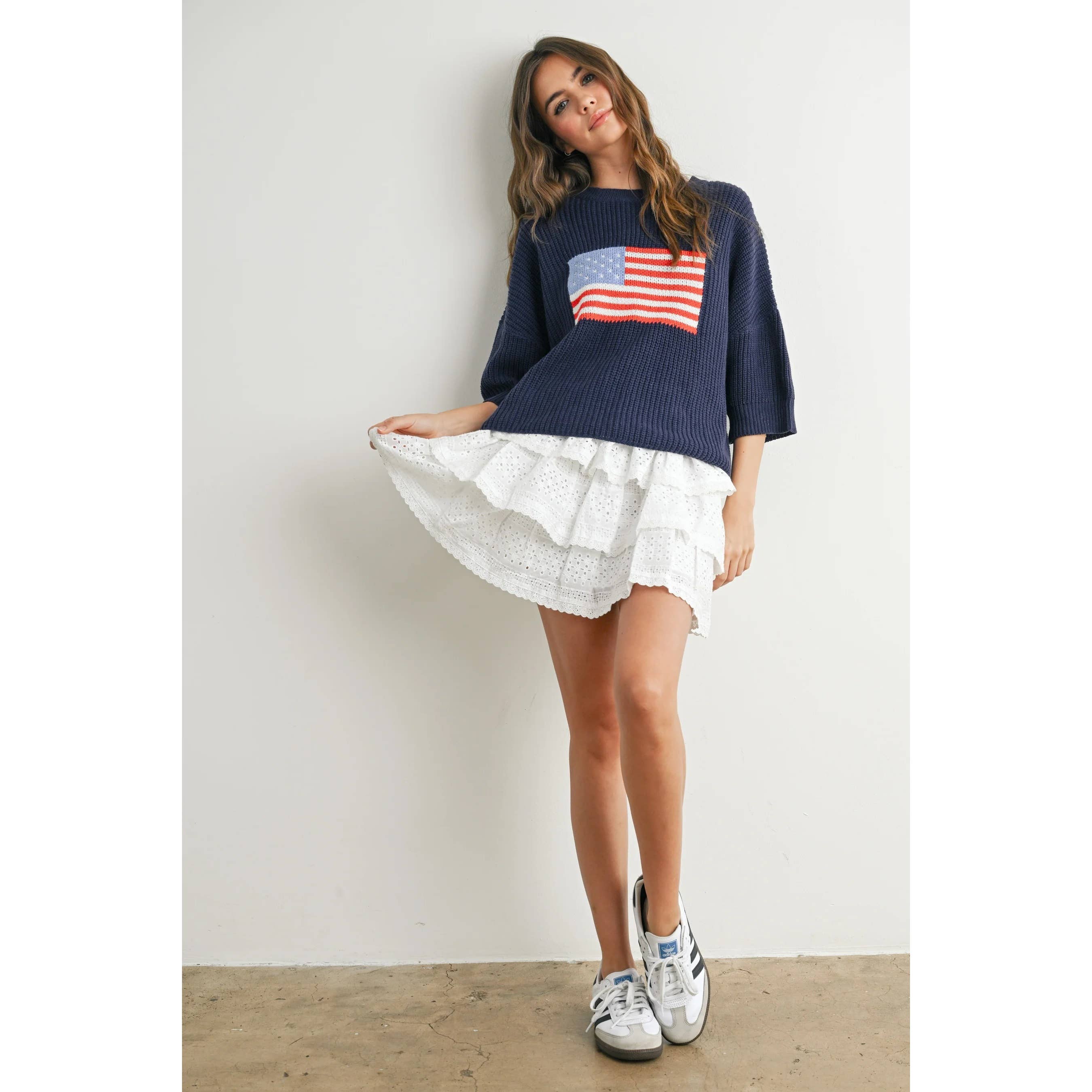 Apolline - Wholesale Knit Sweater - Women's - Patriotic Flag Print Knit Sweater for Bold Style and Comfort13