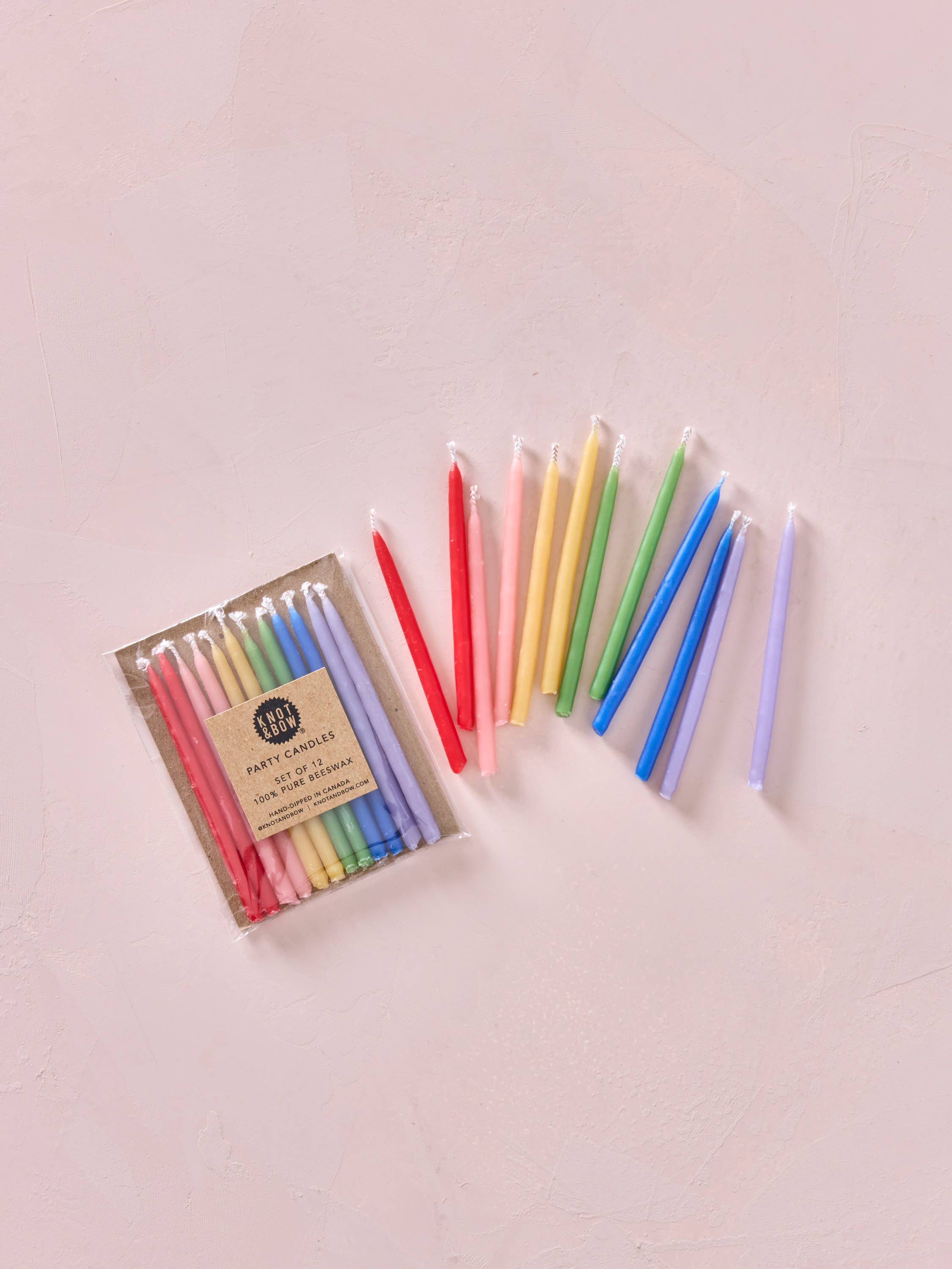 Knot & Bow - Wholesale Cake Candle - Hand-dipped 100% Beeswax Birthday Candles | Rainbow