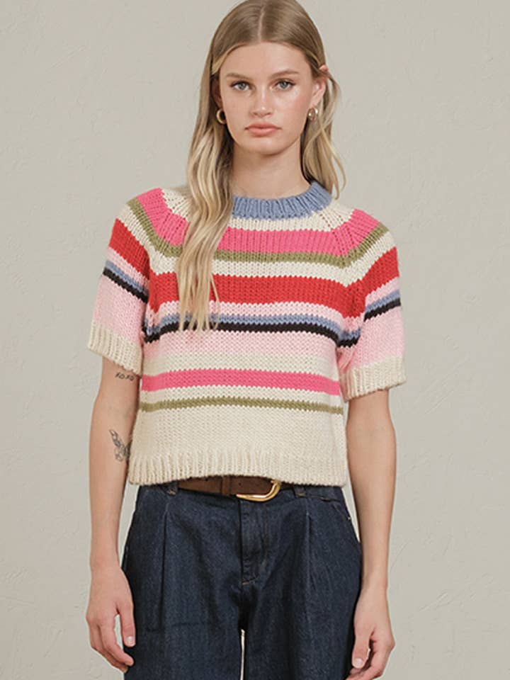 Chunky Knit Short Sleeve Sweater - RSW1043 for wholesale by RAISONNEL