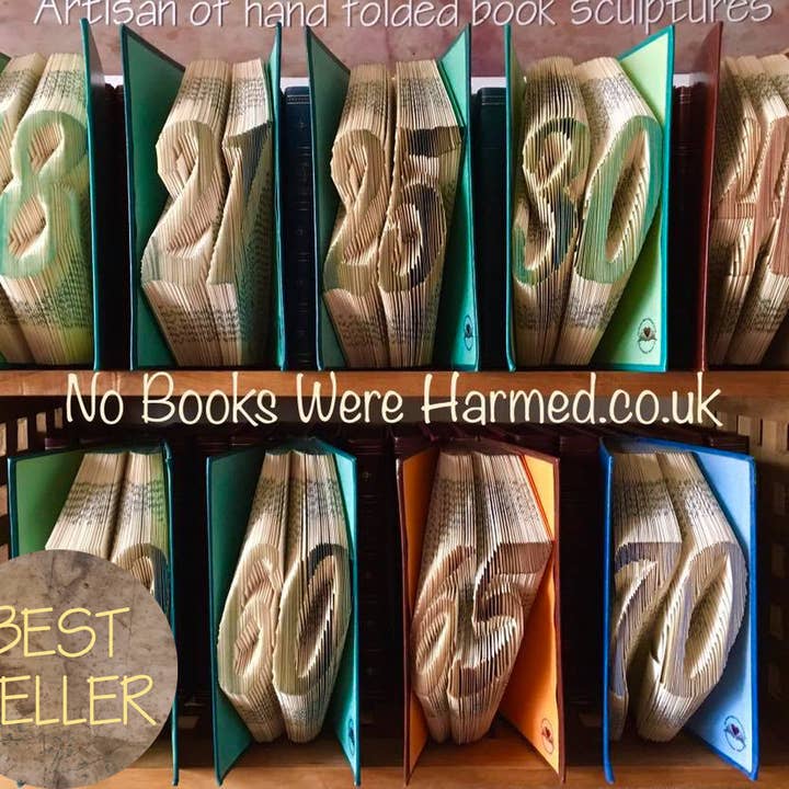 No Books Were Harmed.co.uk - Venta al por mayor Escultura - Regalo de escultura de arte de libro plegado a mano con números