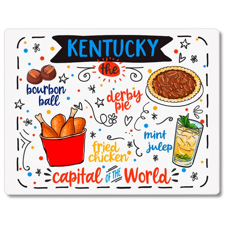 Kentucky Favorite Foods Glass Cutting Board 10" x 8" for wholesale by Conimar Promotions