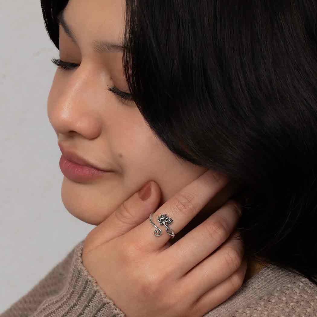 Nina Designs - Wholesale Cocktail/Statement Ring - Sterling Silver or Bronze Adjustable Lotus Ring3