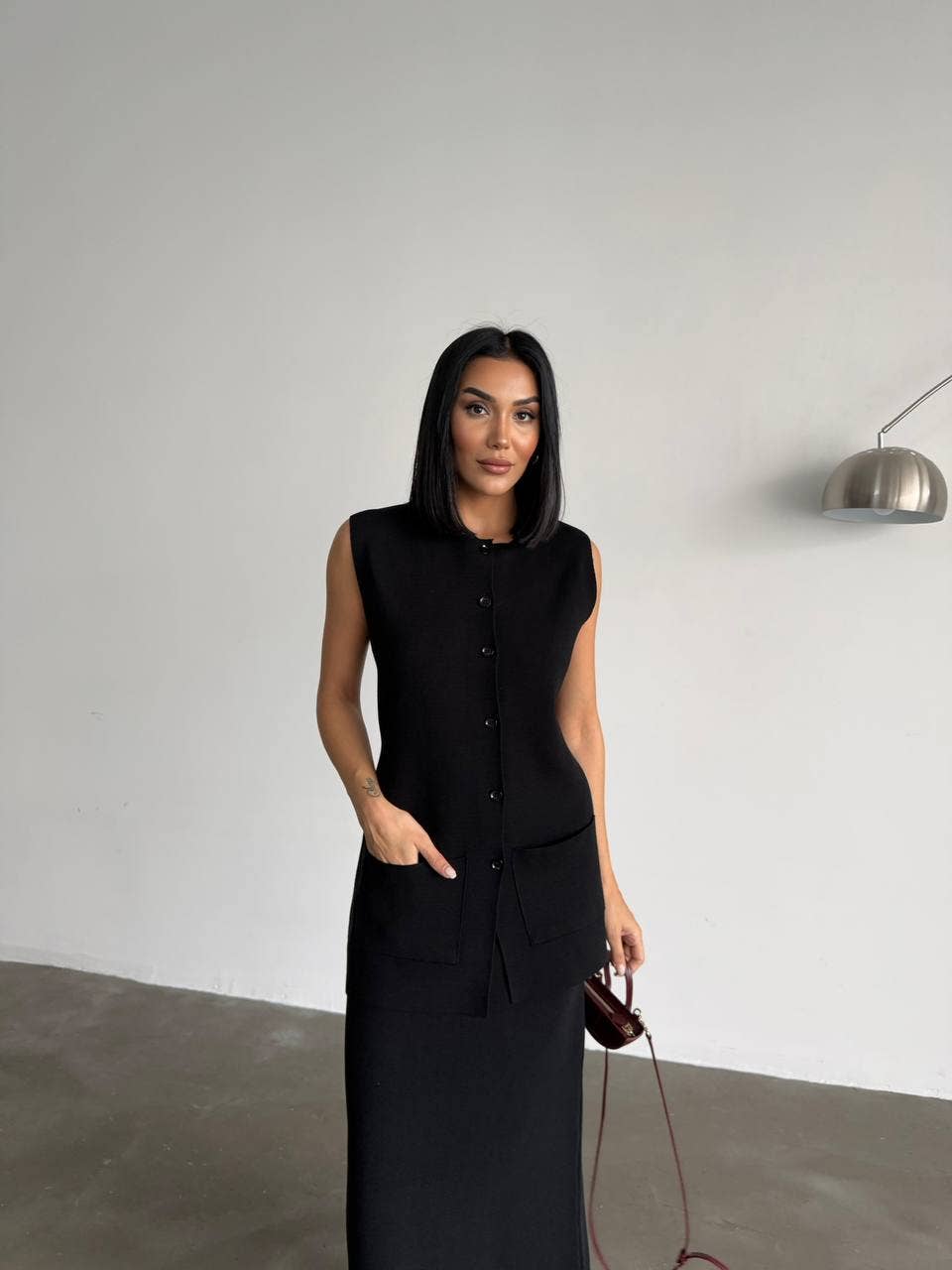 Design company-Fatma Balkir - Venta al por mayor Conjuntos de top y falda - Mujer - Conjunto de falda larga de punto y blusa sin mangas5