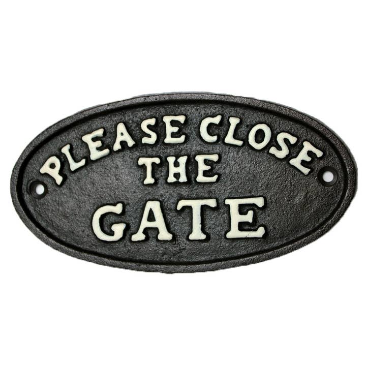 Cast Iron Close Gate Sign for wholesale by Koppers Home