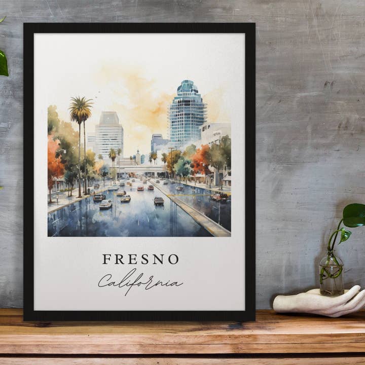Fresno traditional travel art - California, Fresno poster, Wedding gift, Birthday present, Custom Text, Personalized Gift for wholesale by Premium Travel Art