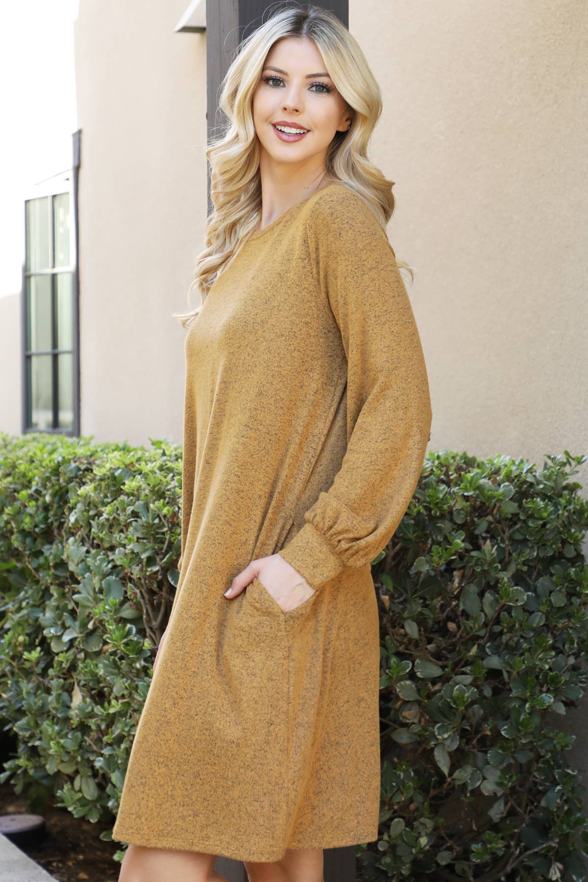 You & Me - Wholesale Dress - Women's - YMD10063V-PUFF LONG SLEEVE HACCI BRUSHED DRESS19