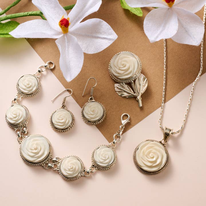 Ten Thousand Villages - Wholesale Pendant/Charm Necklace - Bagaica Rose Carved Bone Necklace