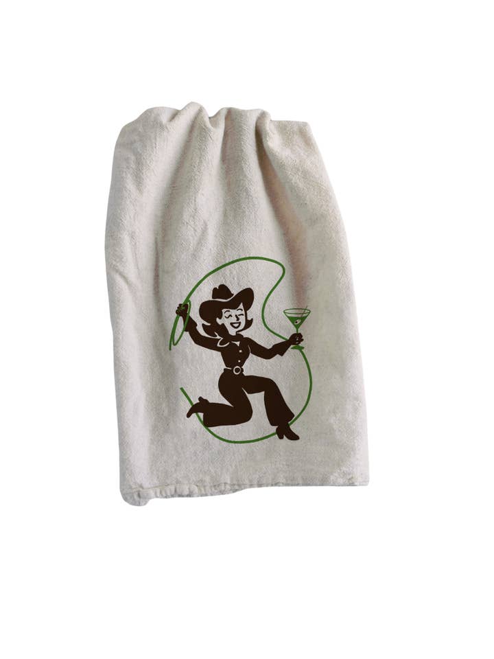 Cowgirl Cocktail Tea Towel for wholesale by Intrigue Ink