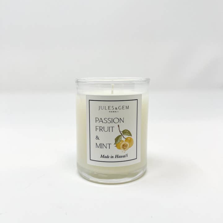 Bougie Fruit de la Passion + Menthe 85 g pour la vente par Jules and Gem Hawaii