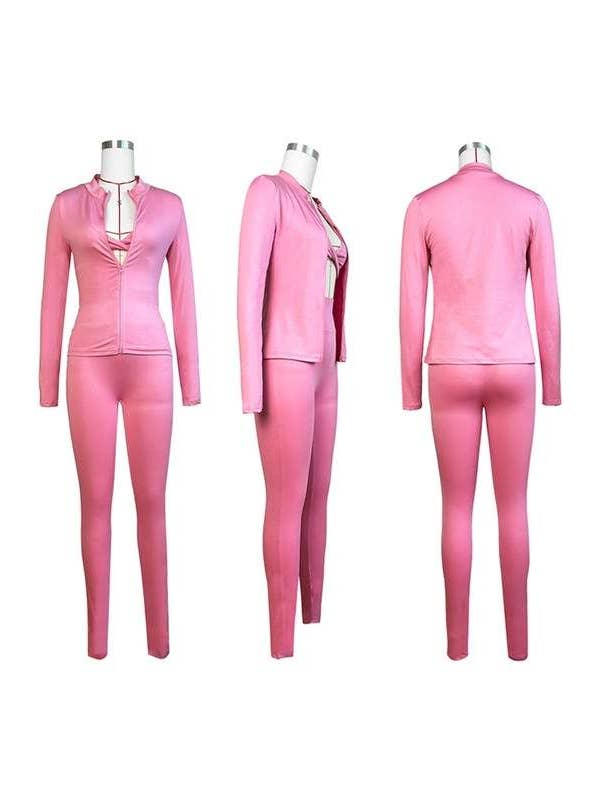 Queen Fashion - Wholesale Top & Pant Set (NOT Loungewear) - Women's - 3 Piece Women'S Outfit Set Halter Crop Top Pants Set8