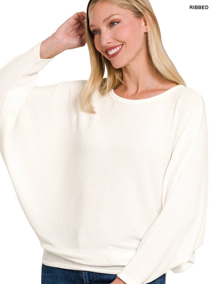 42POPS - Wholesale Knit Sweater - Women's - '.....Ribbed Batwing Long Sleeve Boat Neck Sweater