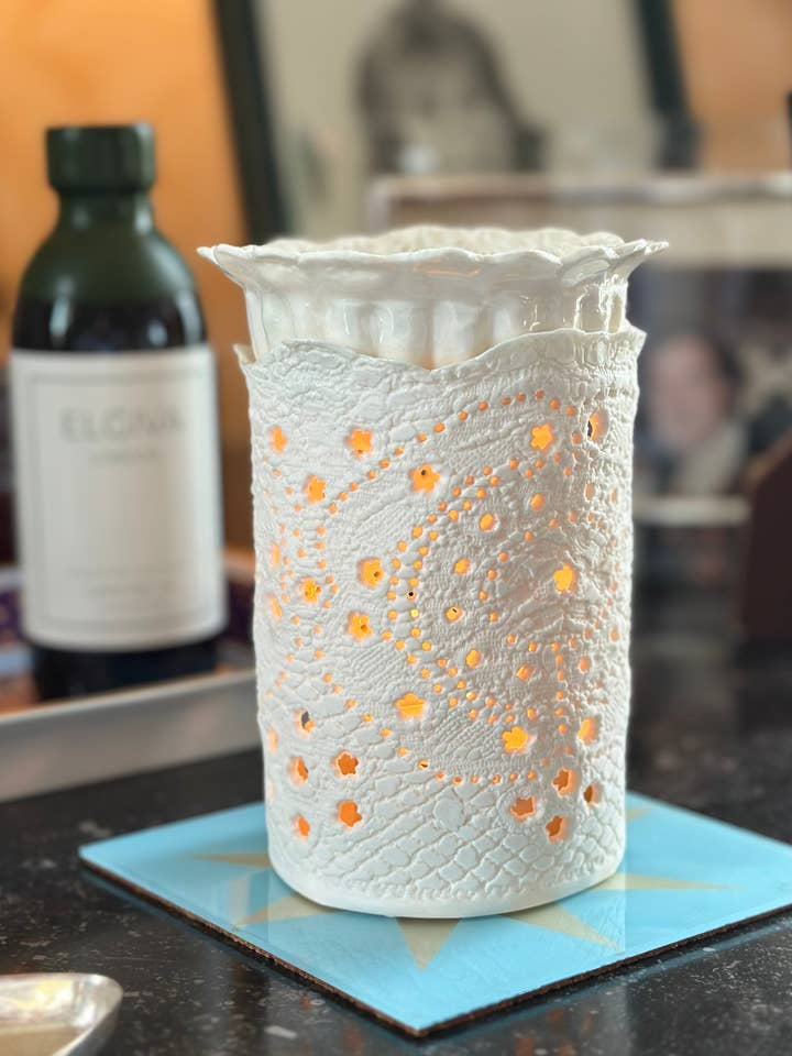 Handmade Porcelain Oil Burner/Decorative Candle Holder for wholesale by Elgiva London