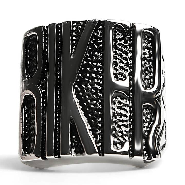 Stainless Steel Polished "BIKER" Men's Ring for wholesale by WJW