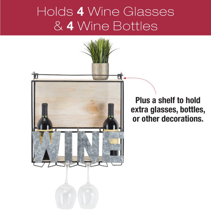 Wall Mounted Wine Rack: Wine Bottle Holder & Wine Glass Hold for wholesale by Excello Global Products