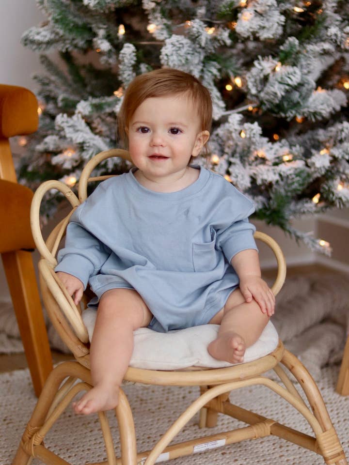 Long Sleeve Baby T-Shirt Romper in Slate for wholesale by Winnie + Crew