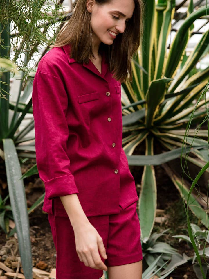 Shorts de lino para mujer de pierna ancha tipo bermuda para venta al por mayor de LeMuse