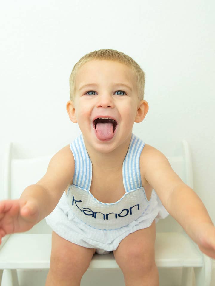Love That Cotton - Wholesale Bodysuit (Non-Footed) - Baby - Unisex Seersucker Sunbubble - White with BLUE Trim