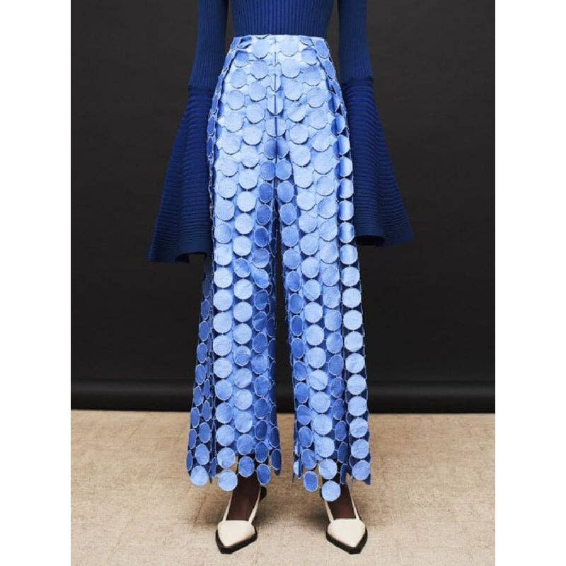 OceanusSwim – wholesale Pants – Women's – High Waisted Wide Leg Hollow Polka Dot Solid Color Pants Trousers9