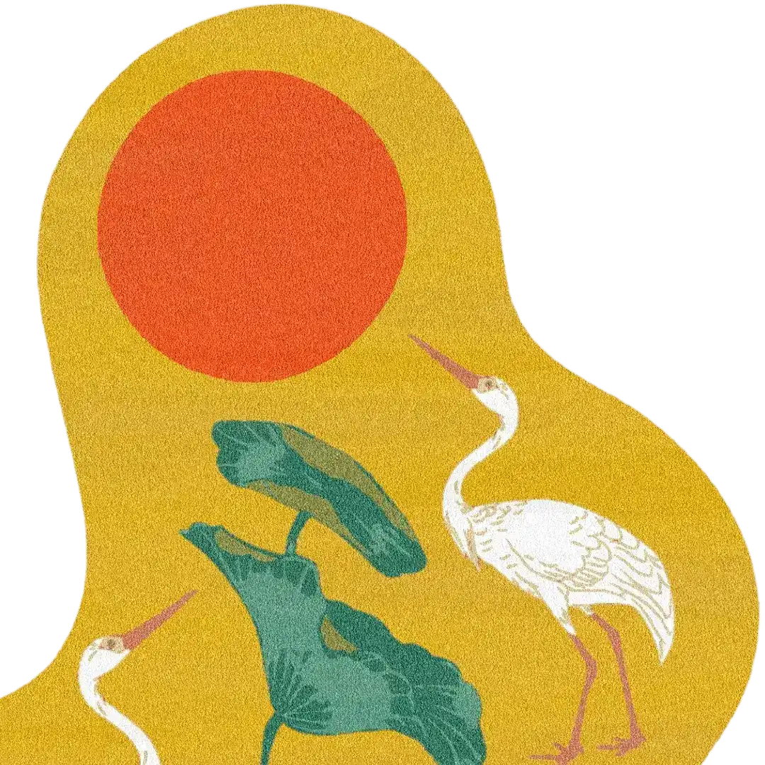 Maia Homes - Wholesale Area Rug - Cranes and Lotus in a Sunny Pond Hand Tufted Rug4