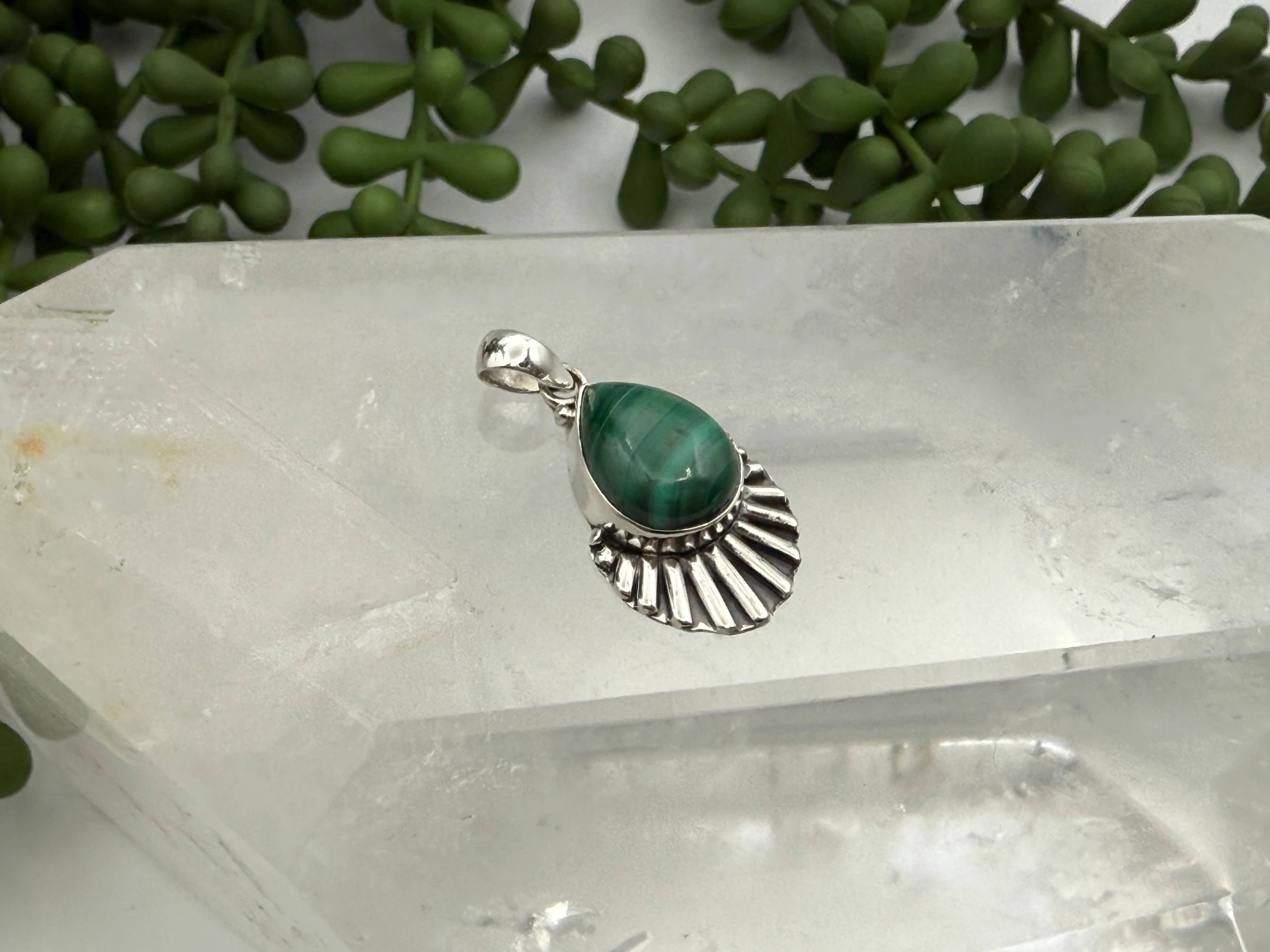 Meraki Gemstones - Wholesale Individual Charm/Pendant - Malachite Tear Drop Cabochon Gem Pendant Sterling Silver/925