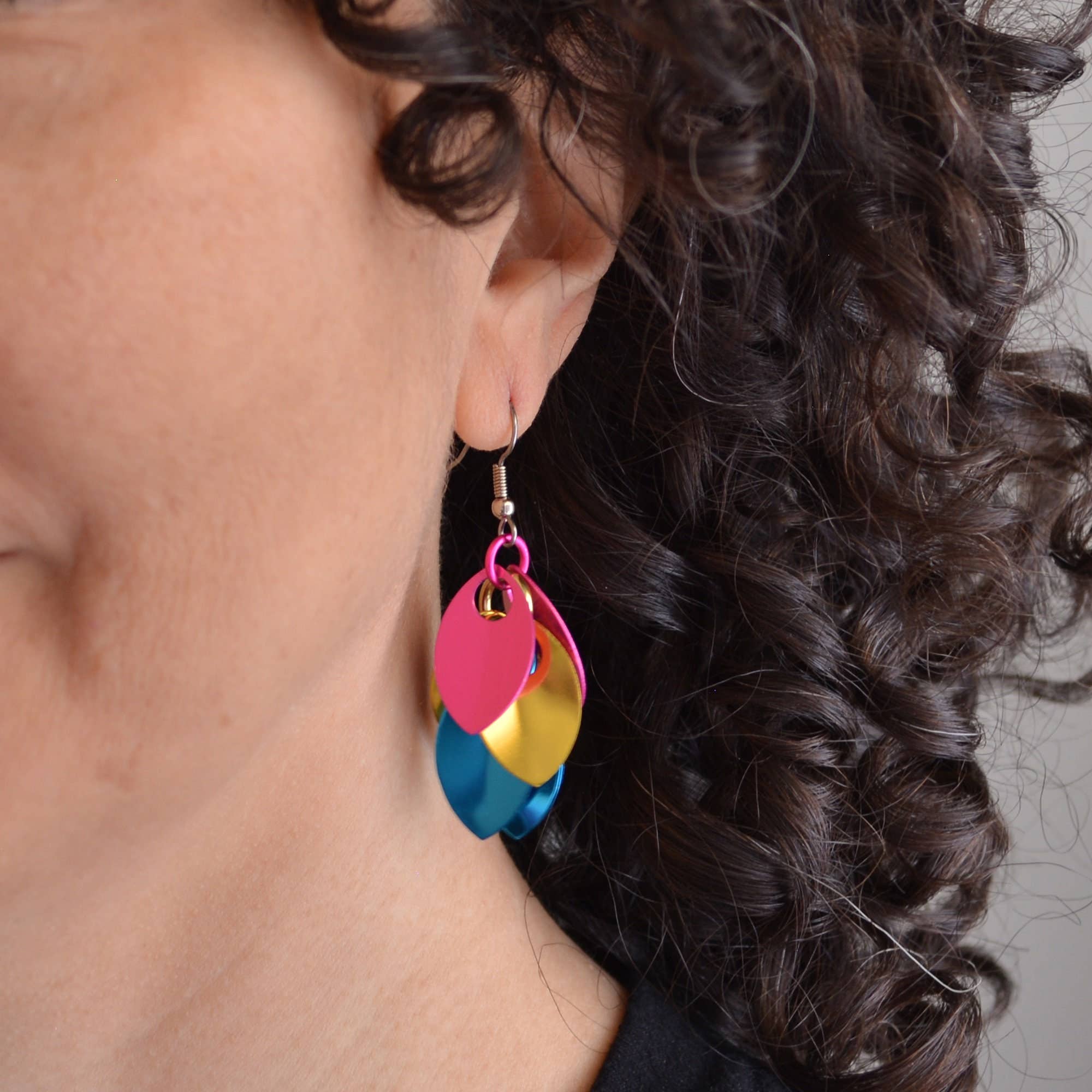 Rebeca Mojica Jewelry - Wholesale Dangle Earrings - Pansexual Pride - Cascading Leaves Short Earrings5