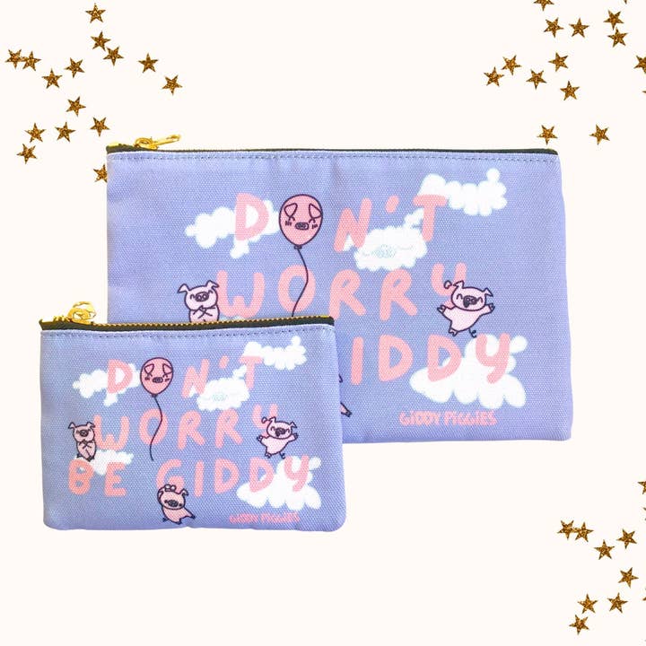 Don't Worry Be Giddy Zipper Pouches for wholesale by Giddy Piggies