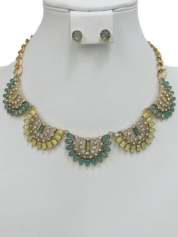 Semi Floral Gem Link Necklace Set for wholesale by Andrea Bijoux