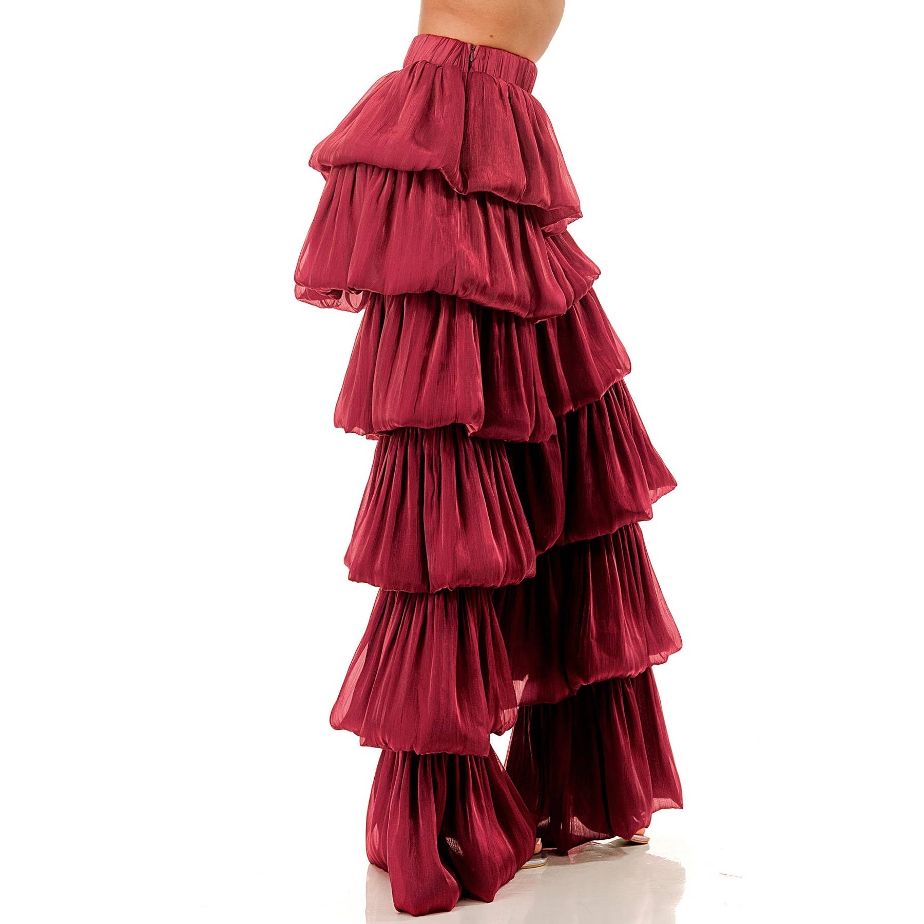 DORCAS - Wholesale Pants - Women's - Plus Size Bubble Hem Tiered Ruffled Organza Pants1