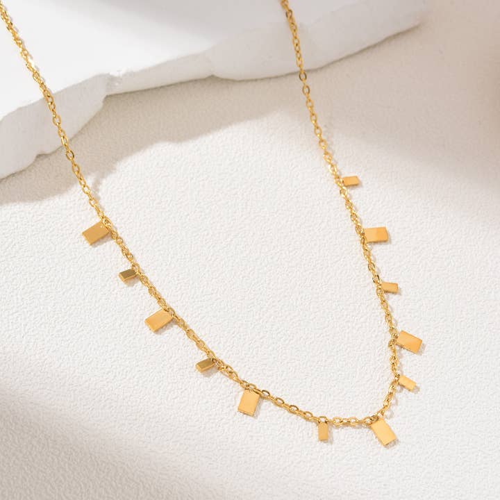 Guldpläterat rostfritt stål rektangelberlock halsband, SNL030 för wholesale av findings4uGem