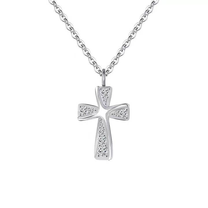 Cross Sparkle Pendant Necklace – Sterling Silver or Gold Plated for wholesale by Starlight Jewelry