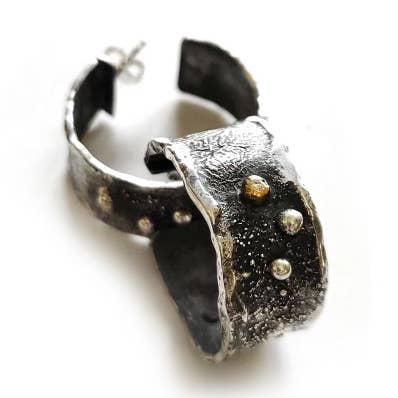 Bronze-Adorned Reticulated Hoop Earring for wholesale by Tamara Kelly Designs