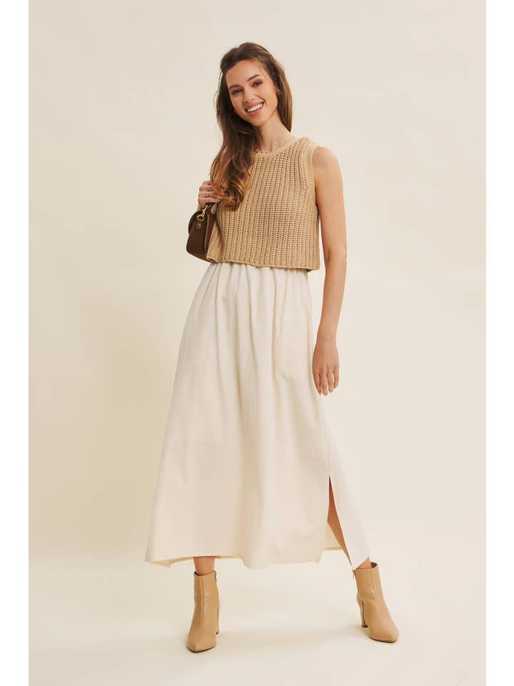 in february - Wholesale Dress - Women's - CHUNKY SWEATER TWOFER MIDI DRESS WITH POCKETS AND LINING